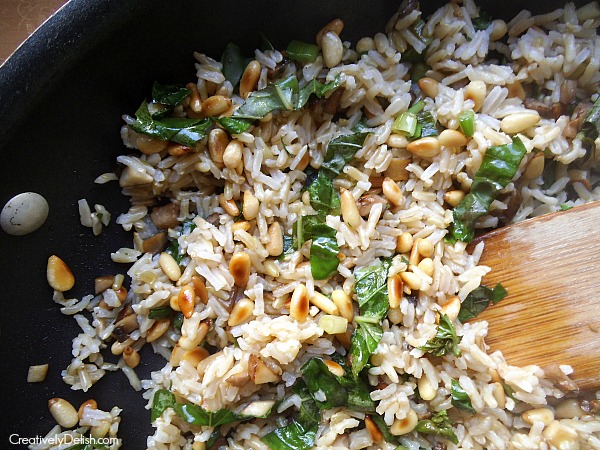 Savory Mushroom & Basil Pilaf with Toasted Pine Nuts - Creatively Delish